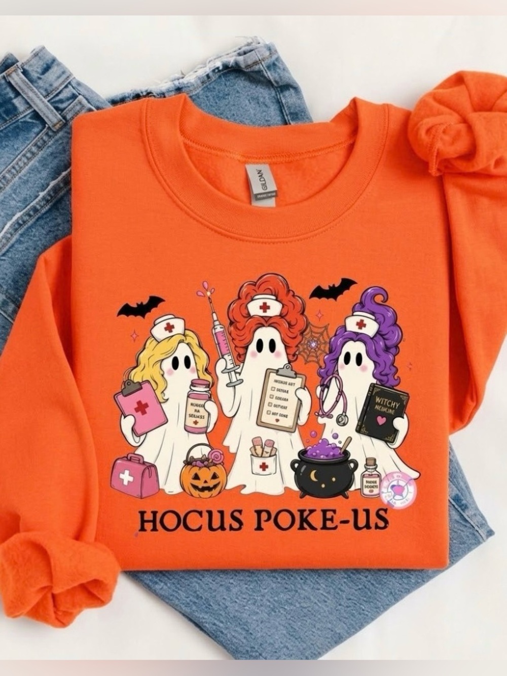 Halloween Nurse Ghost Hocus Poke-Us Sweatshirt Funny Medical Nurse Shirt